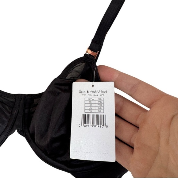 New! Le Mystere Satin & Mesh Unlined Bra 3316 Black‎ - Picture 6 of 7
